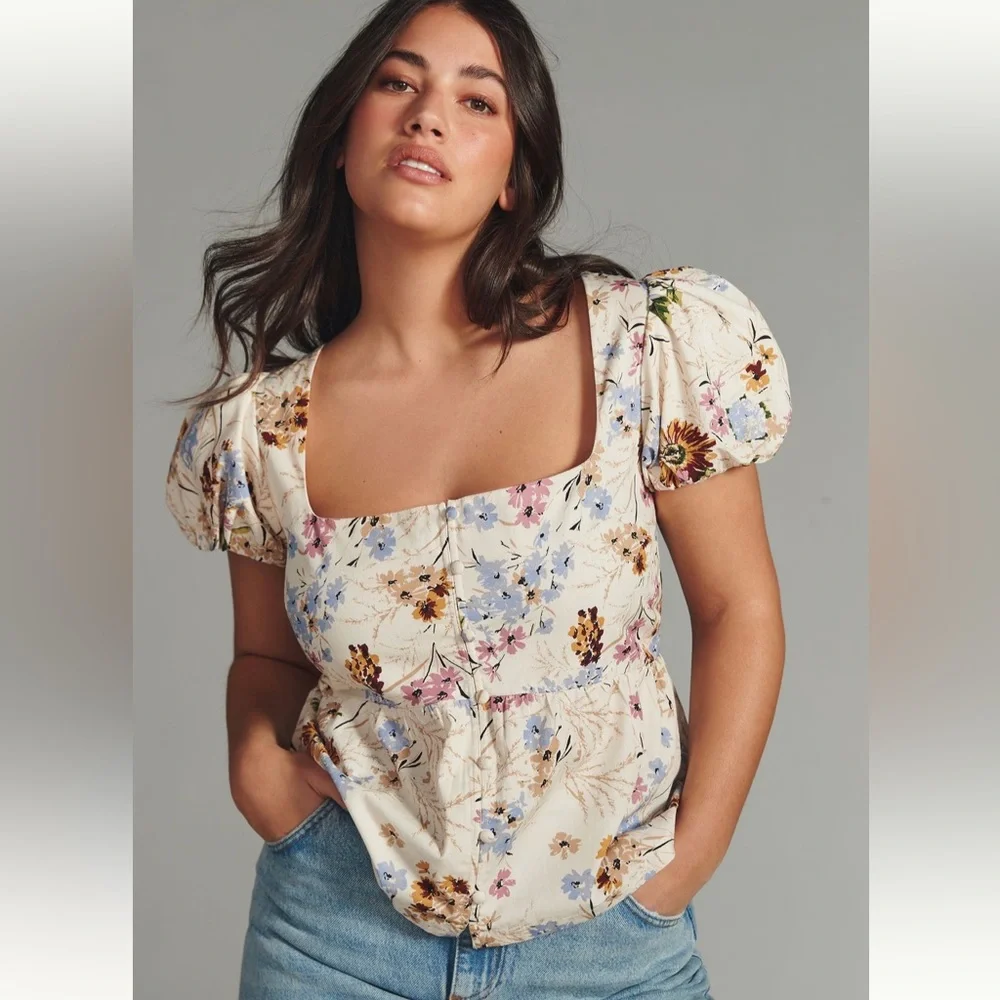 Anthropologie Puff Sleeve Peplum Top
